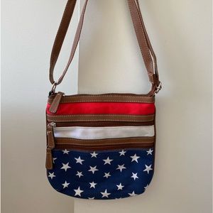 Red, white, and blue purse